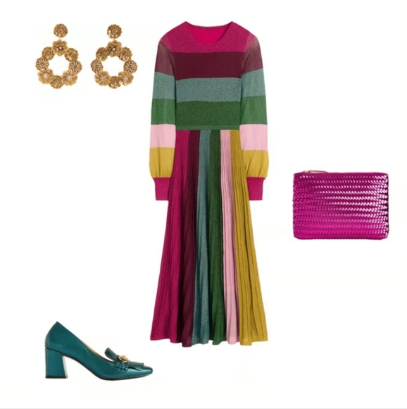 Boden NWTs Ribbed Metallic Party Dress - Picture 2 of 8